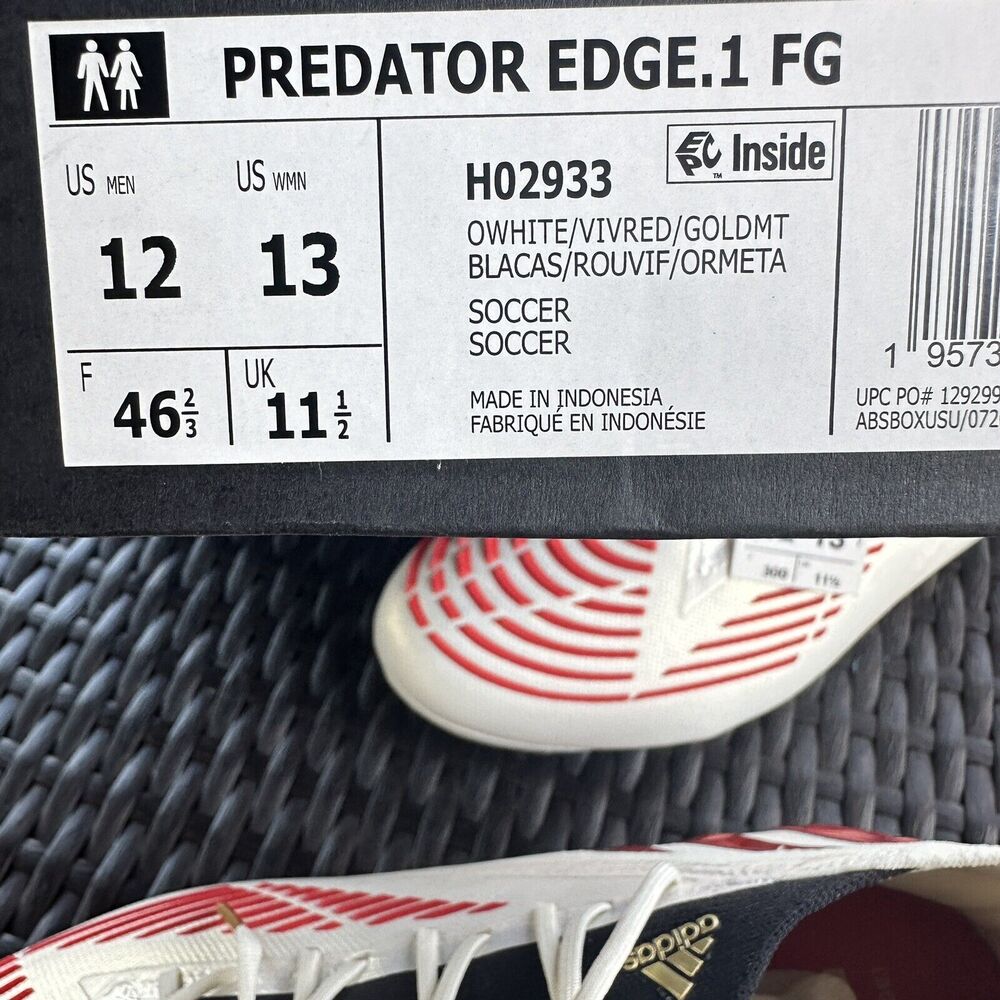 Adidas Predator Edge.1 FG Off White Vivid Red Men's Soccer Cleats H02933 Size 12 - Picture 2 of 15